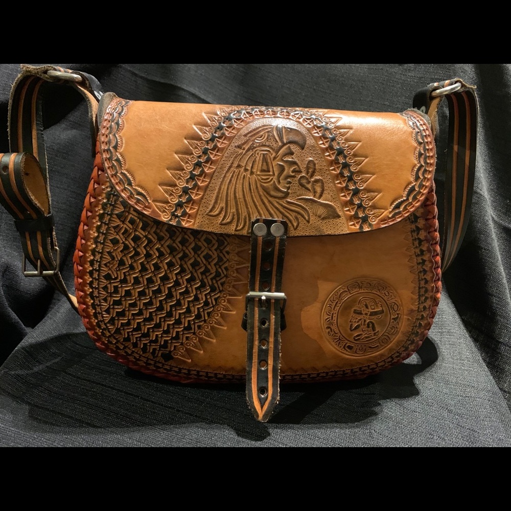 Hand-tooled leather Aztec/Mayan/Mexican design